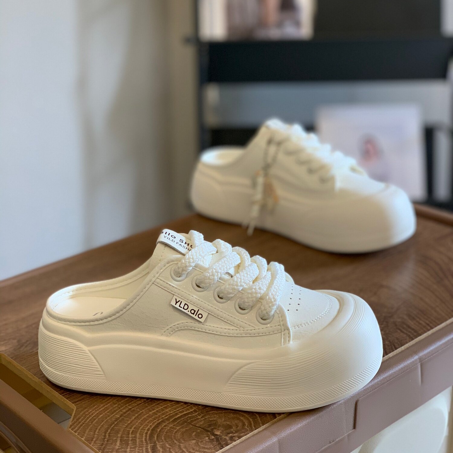 丑萌包头半拖鞋女2026夏季新款百搭懒人一脚蹬松糕厚底显脚小板鞋