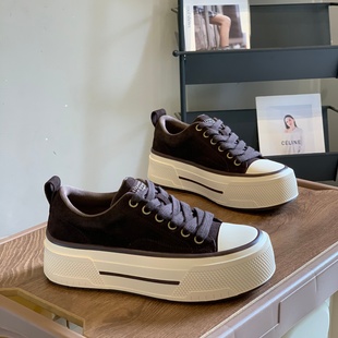 拼色复古磨砂休闲小白鞋 百搭系带时尚 女2025秋冬新款 松糕厚底板鞋