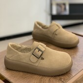 百搭松糕厚底防滑加绒保暖一脚蹬复古豆豆鞋 新款 女2026冬季 勃肯鞋