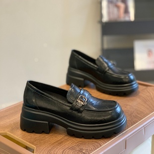 百搭简约浅口一脚蹬单鞋 小个子松糕厚底显腿长乐福鞋 女2025新款