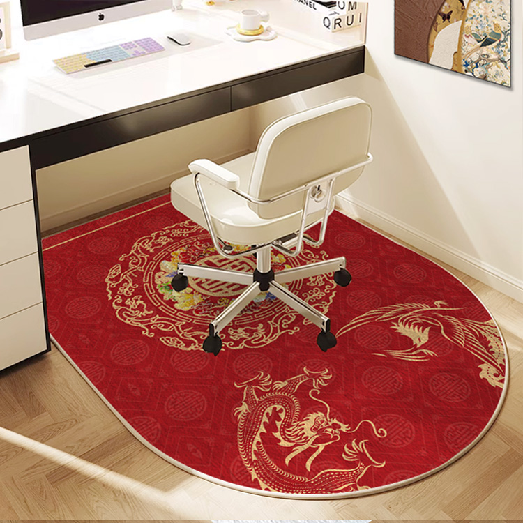 大红喜字电脑椅地垫卧室书房书桌学习椅地毯电脑转椅防滑地垫定制