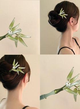 竹摇清影~清冷风汉服竹子竹叶发簪古风步摇簪子女新中式盘发发钗