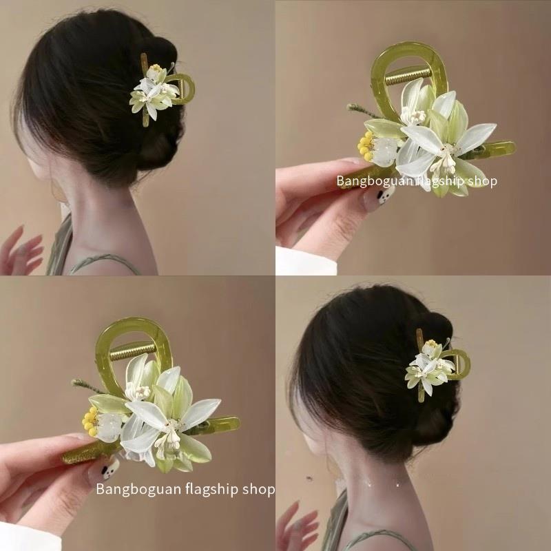 韩版花朵抓夹女新款简约气质后脑勺发抓半扎发夹中号鲨鱼夹子发饰
