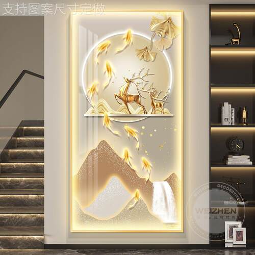 画带灯轻奢九鱼入户玄关装饰图廊过道走挂画壁画简约现代高级定做