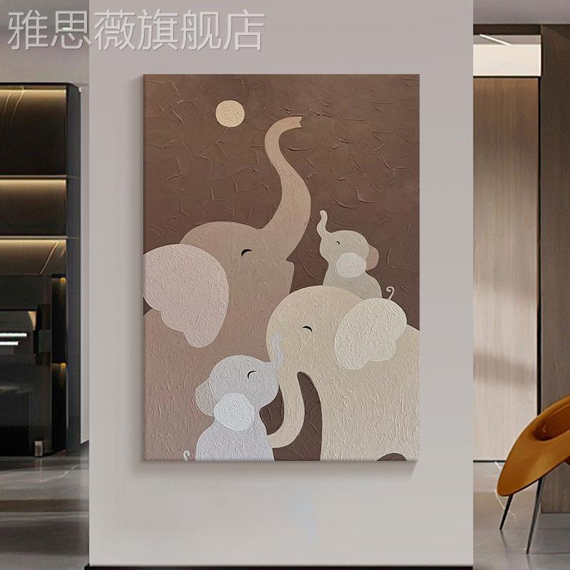 网红卡通大小肌理纯手绘丙童烯油画玄关客象厅装饰画儿房卧室动物图片