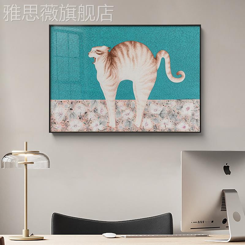 网红石荣创意北欧客厅艺装饰画现代室挂画术感动物猫公壁强办画简图片