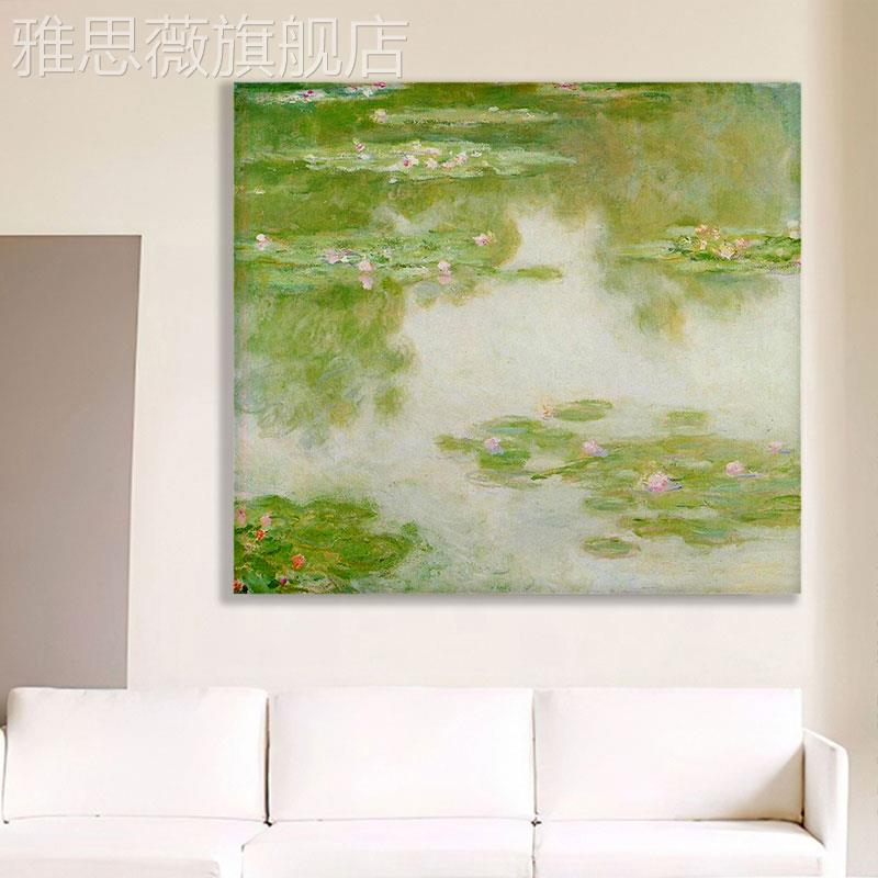 网红莫厅奈世界名画睡肌画手绘客荷花莲理装饰画玄关大芬油画纯村图片