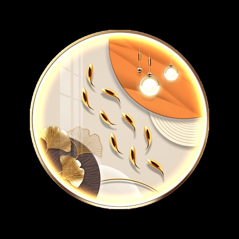 网红走廊轻奢餐厅玄关装饰画入户圆形led灯画九鱼现代正对门挂画