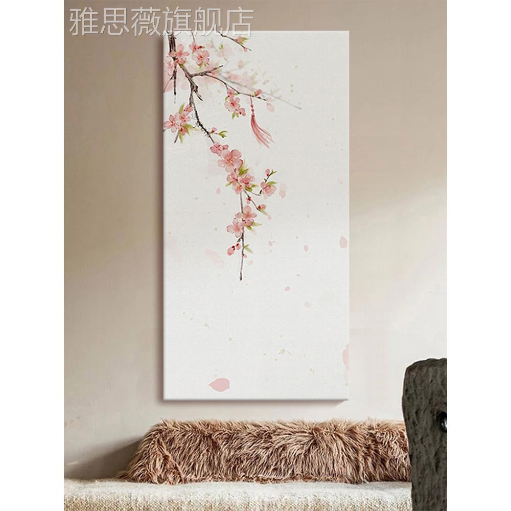 网红新中花桃式花纯手绘油画玄关装饰画客厅抽象卉丙烯肌理画风景图片