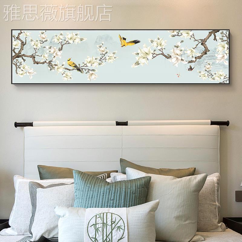 网红荷花新背中卧室装饰画床头挂画茶室主卧客房厅禅意沙墙发式间图片