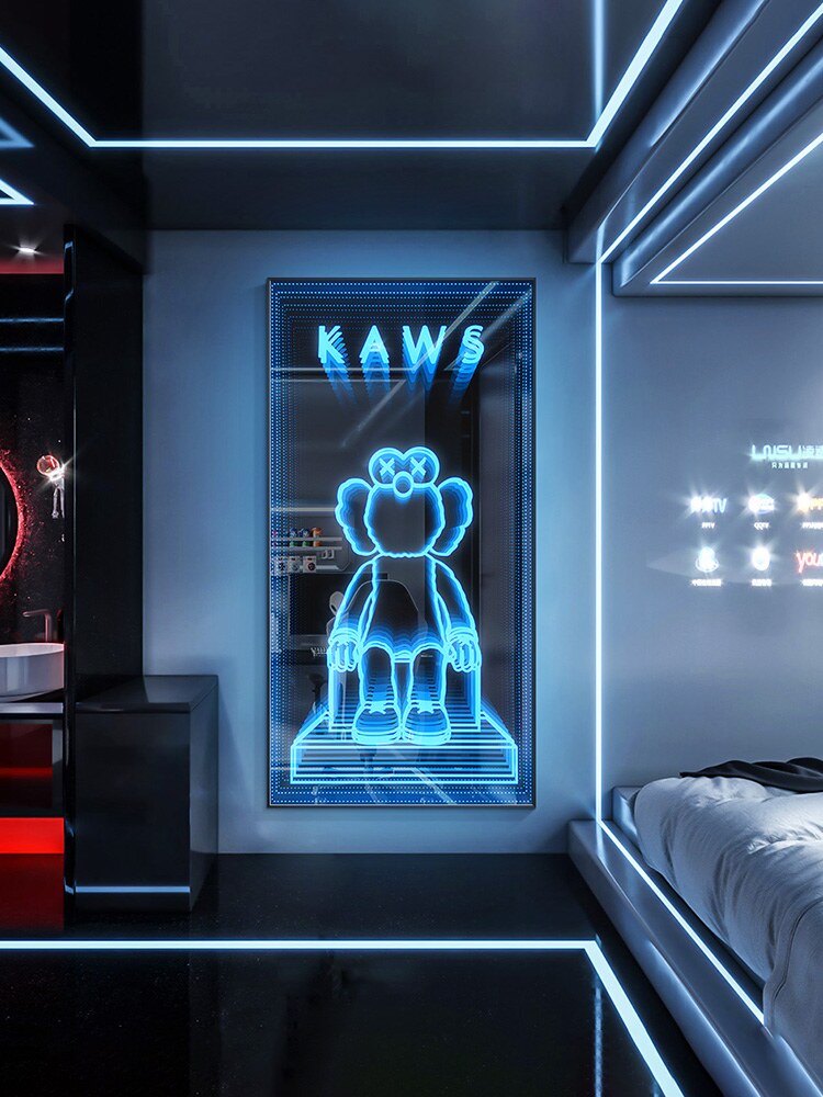 网红潮流霓虹灯千层镜玄关装饰kaws深渊可定制芝麻街灯箱画ktv装