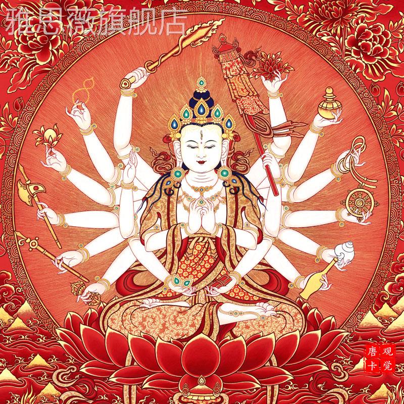 网红准绘提萨准提佛母唐卡西藏热饰贡手精菩品高清复印唐卡家居装
