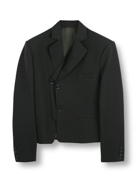 SOD Co. 解构条纹西装 短宽版型 黑色 垫肩双排扣不对称层次感