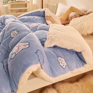保暖床单珊瑚绒单人宿舍学生双层盖毯冬用 羊羔绒毛毯被子加厚 冬季
