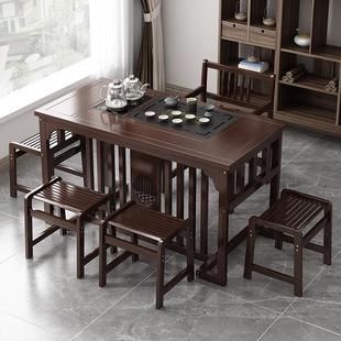 一体办公室茶台 阳台茶桌椅组合实木新中式 小户型家用茶几茶具套装