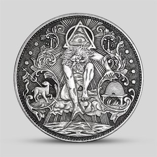 速发共济会上之眼流睛币 仿古刻元硬币雕银眼浪图案自由石匠纪念