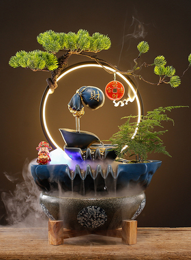 速发创意悬壶中式流水生财喷泉摆件倒流客桌面香厅办公室开