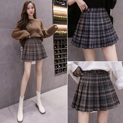 速发2025短款高腰百褶裙毛呢半身裙裙春装百搭a字格子jk新子潮