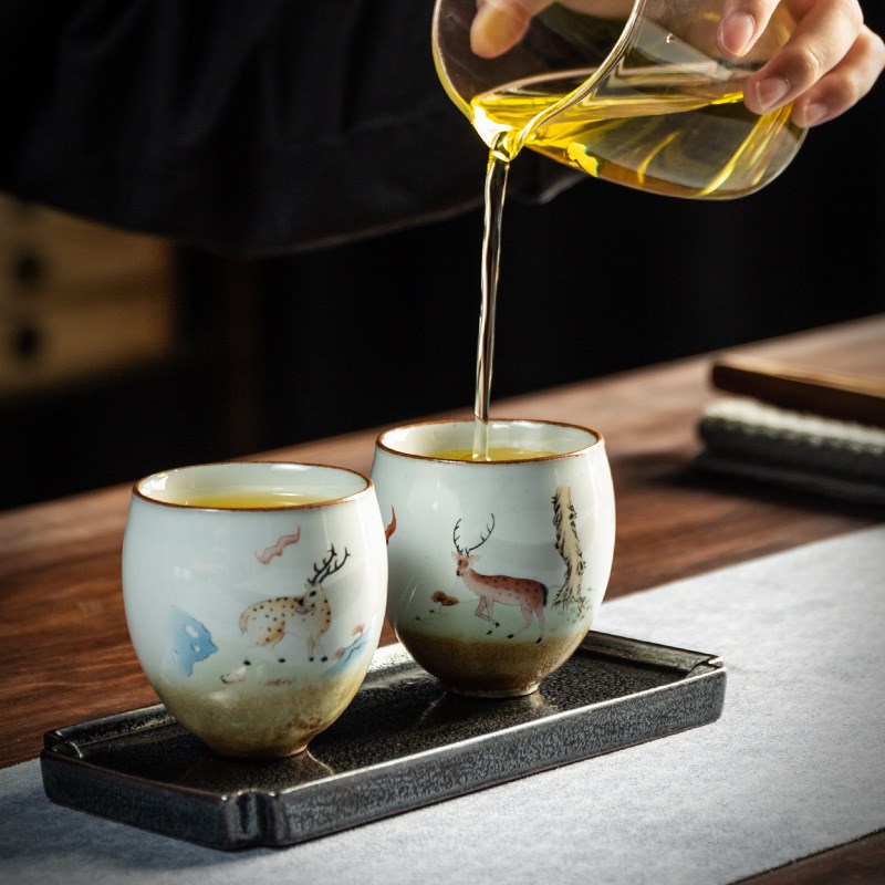 速发福禄双全礼品装粗陶笑语常开对杯组陶瓷茶杯主人杯礼盒随手礼