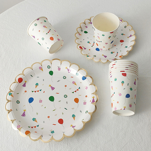 速发纸盘一次派生日布置甜品台摆件展示架儿童子对餐具蛋糕碟性野