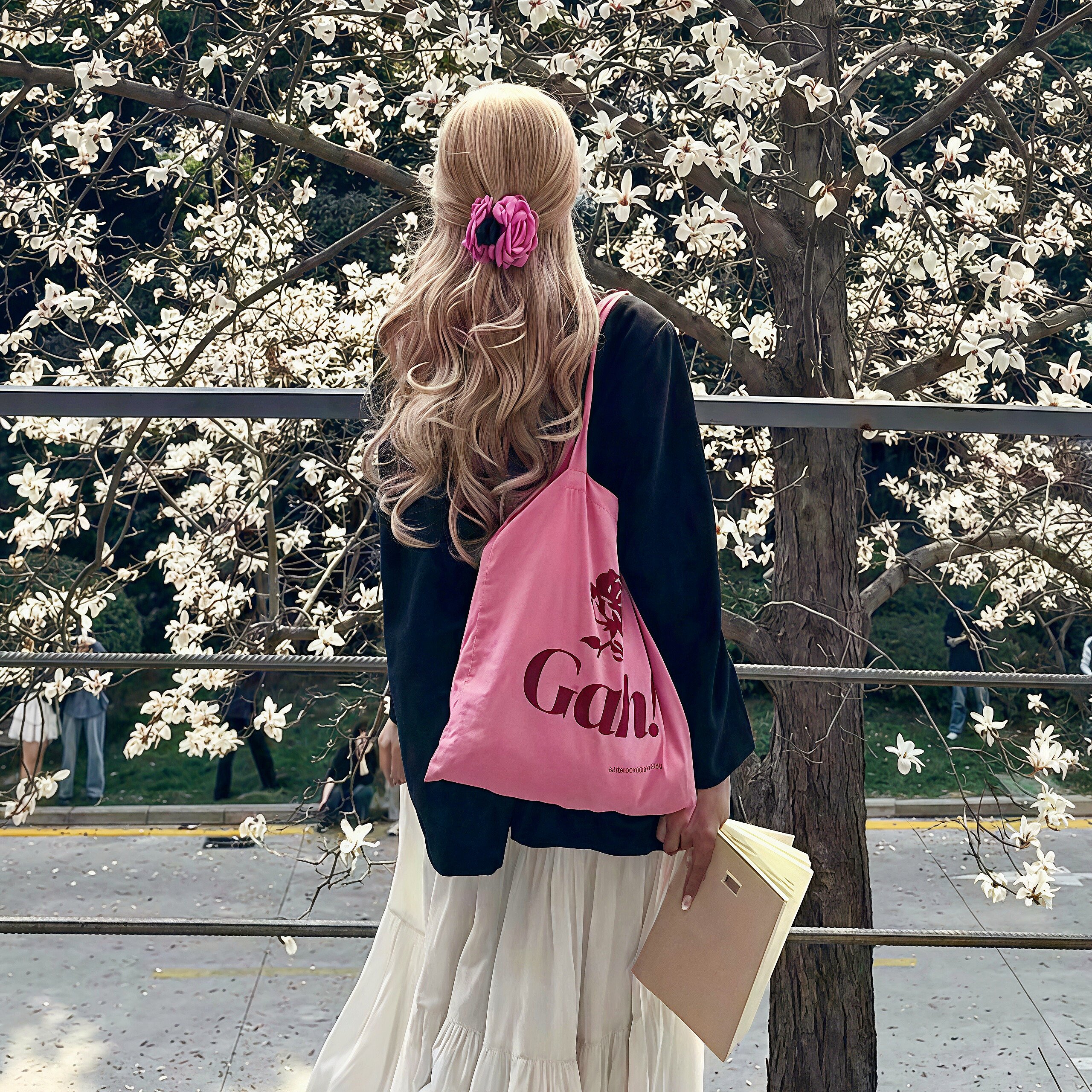 韩风ins风帆布包女甜美粉色字母单肩包简约薄款大容量通勤手提包