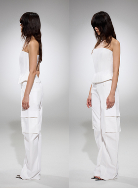 Aeaea 白色黑色棕色弯刀弧形打褶工装裤2025秋冬