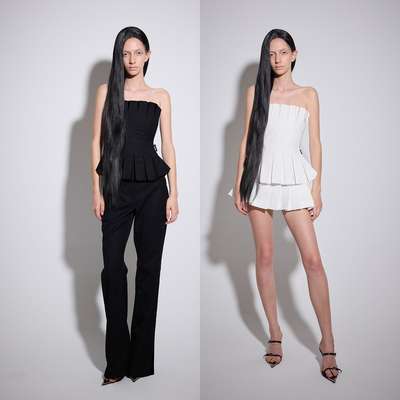 Aeaea古典百褶胸衣百褶Mini短裙