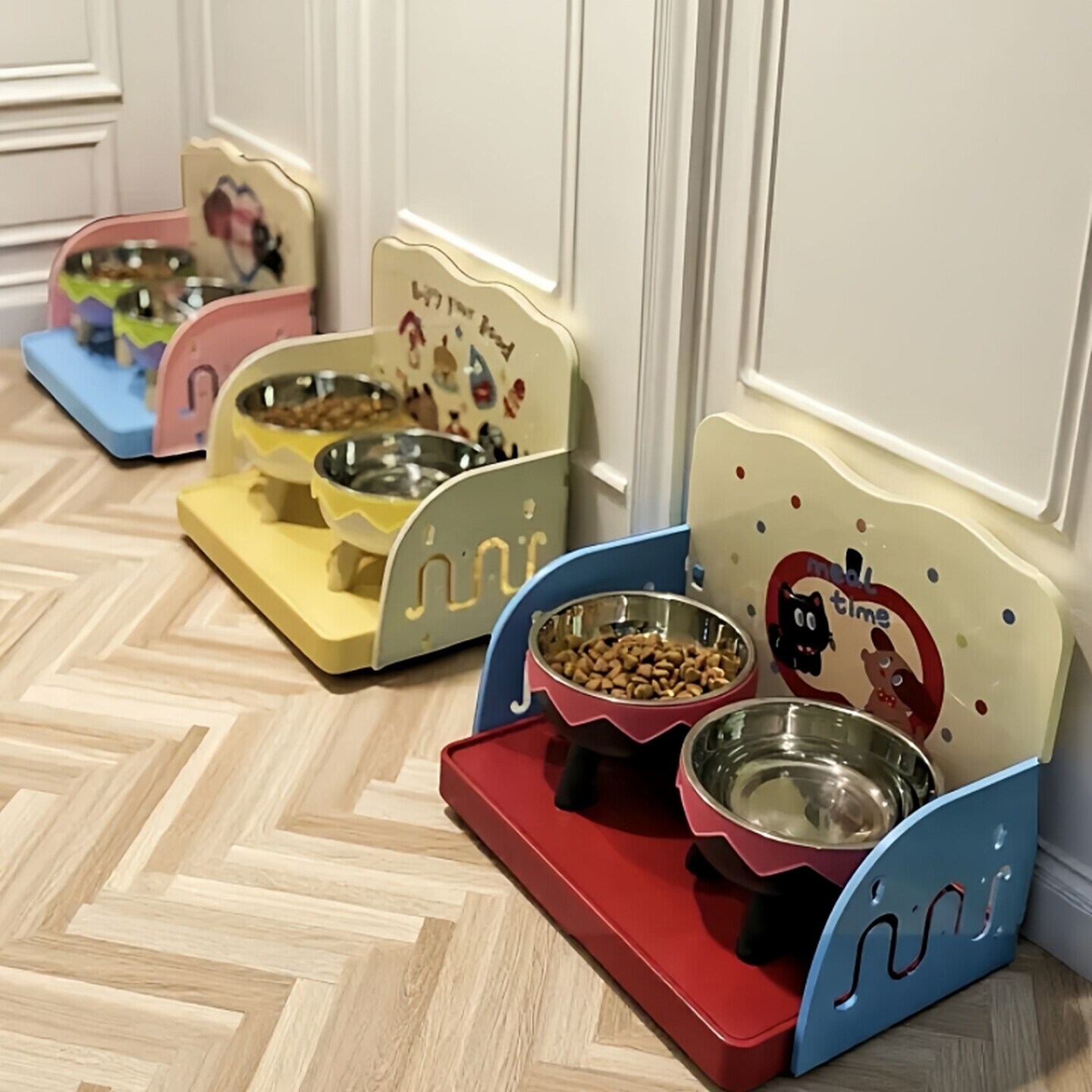 猫咪食堂置物架多巴胺宠物餐桌猫咪吃饭区域布置可调节猫碗增高架