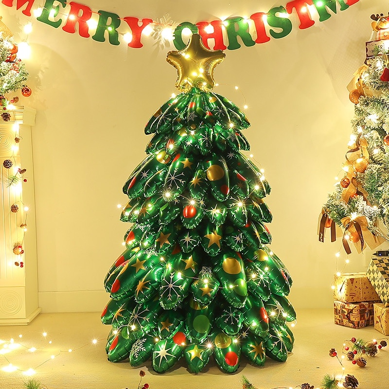 圣诞树气球铝膜ins堆堆立体摆件老人雪人姜饼人麋鹿装饰场景布置