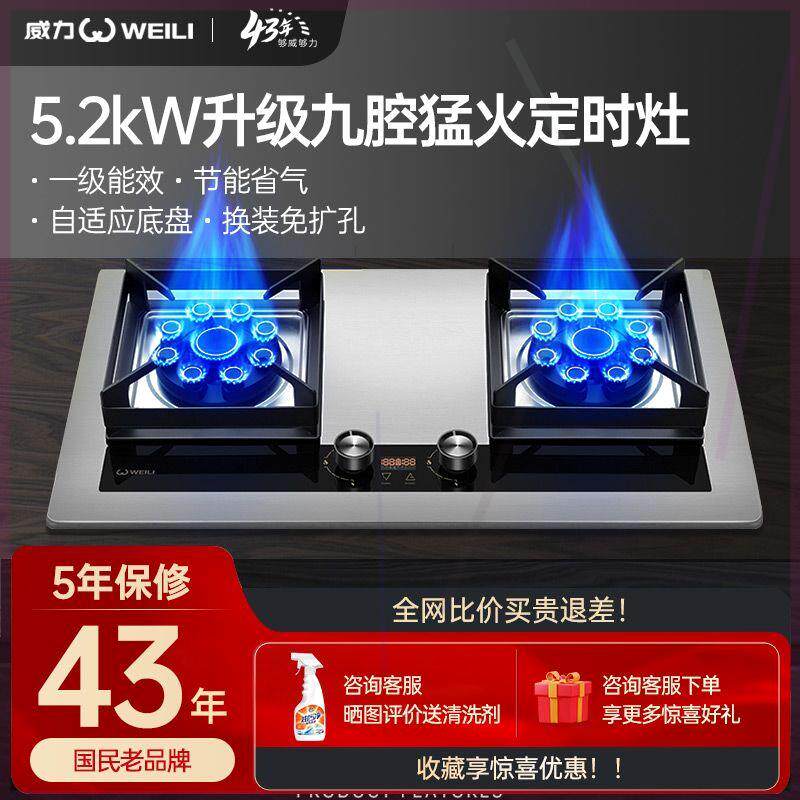 不锈钢燃气灶202钢化玻璃煤气灶双灶厨房嵌入式台式定时灶具