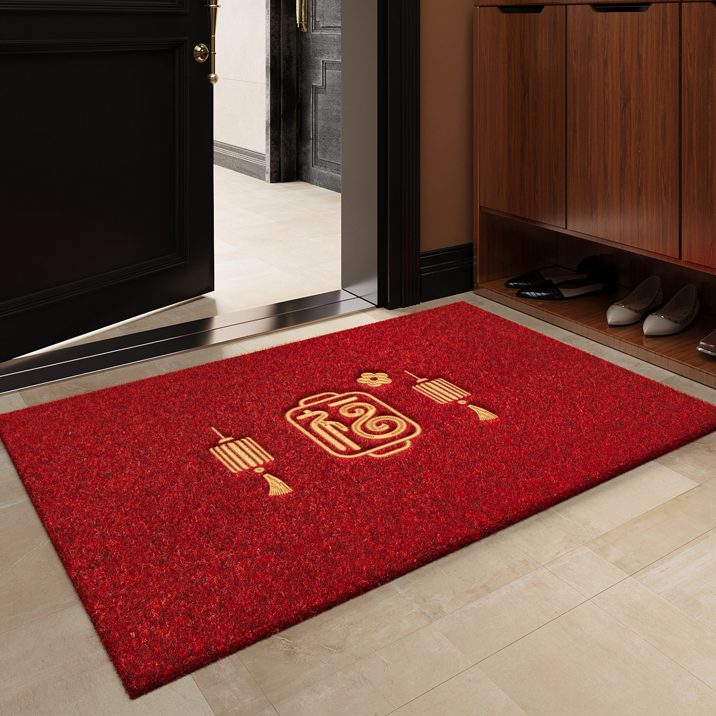 仿椰棕红色新年入户门地垫大门口进门防滑除尘蹭脚垫地毯2026新款,居家布艺,入户地垫,淘宝优惠券,粉丝福利购,淘宝优惠卷