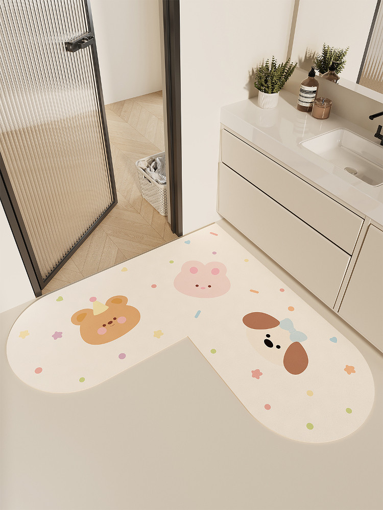L型浴室吸水防滑地垫卡通高级感脚垫耐脏免洗家用地毯硅藻泥软垫