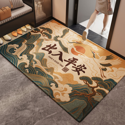 新中式入户门地垫别墅玄关进门防滑脚垫子耐脏除尘地毯可裁剪门垫