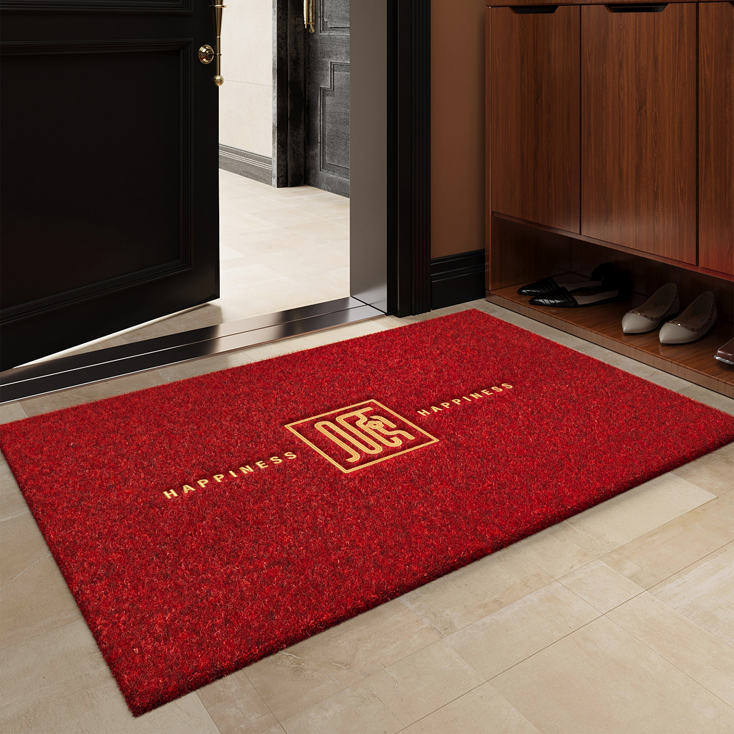 红色喜庆入户门地垫仿椰棕大门口进门防滑除尘蹭脚垫2026新款地毯,居家布艺,入户地垫,淘宝优惠券,粉丝福利购,淘宝优惠卷
