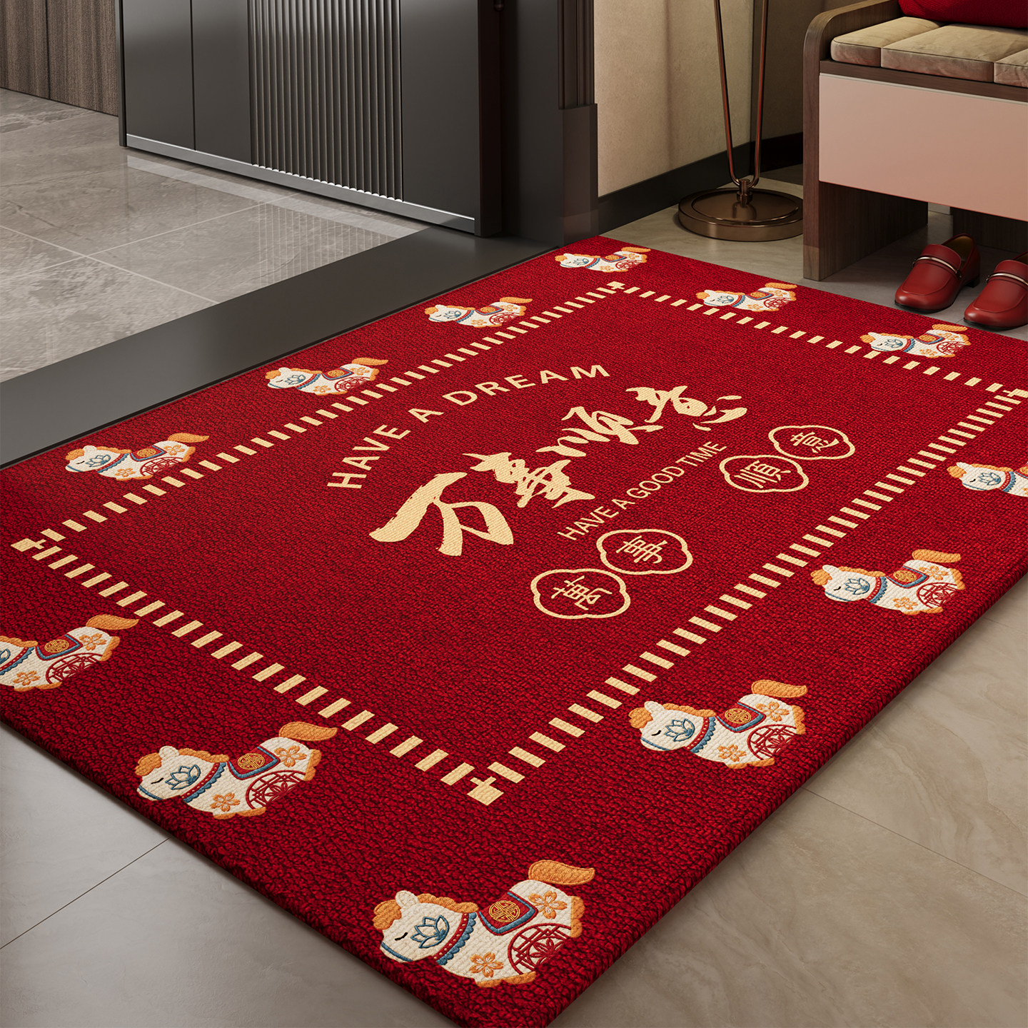 入户门地垫玄关大门口2026新款进门脚垫红色喜庆防滑除尘耐脏地毯,居家布艺,入户地垫,淘宝优惠券,粉丝福利购,淘宝优惠卷