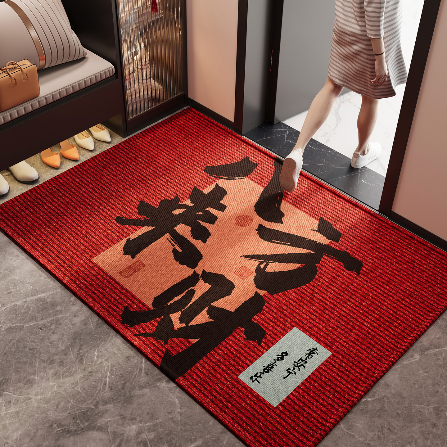 红色入户门地垫喜庆玄关大门口防滑除尘耐脏脚垫2025新款耐磨地毯