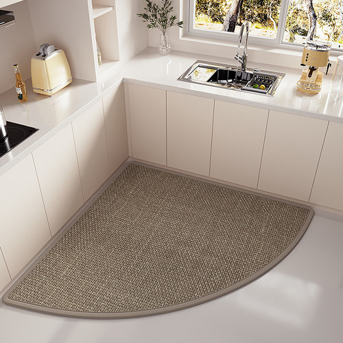 扇形厨房地垫编织亚麻轻奢高级感吸水地毯防滑除尘耐脏可定制脚垫