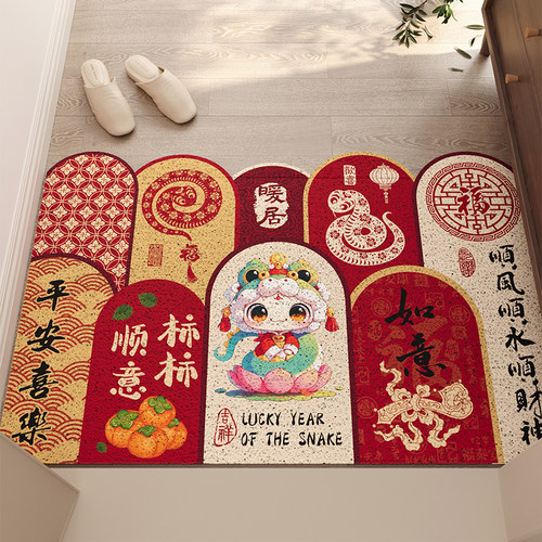 入户门地垫丝圈PVC红色大门口耐脏脚垫刮泥除尘门垫玄关防滑地毯