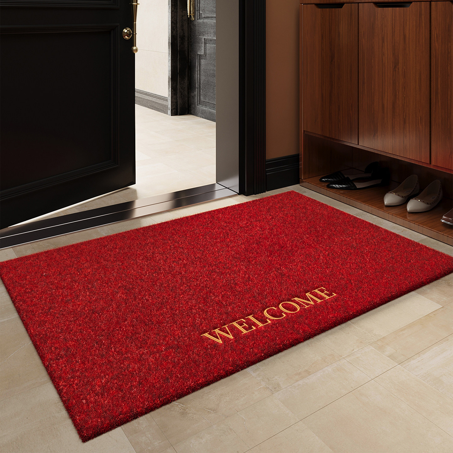 入户门地垫仿椰棕2026新款大门口进门防滑除尘蹭脚垫红色刺绣地毯,居家布艺,入户地垫,淘宝优惠券,粉丝福利购,淘宝优惠卷