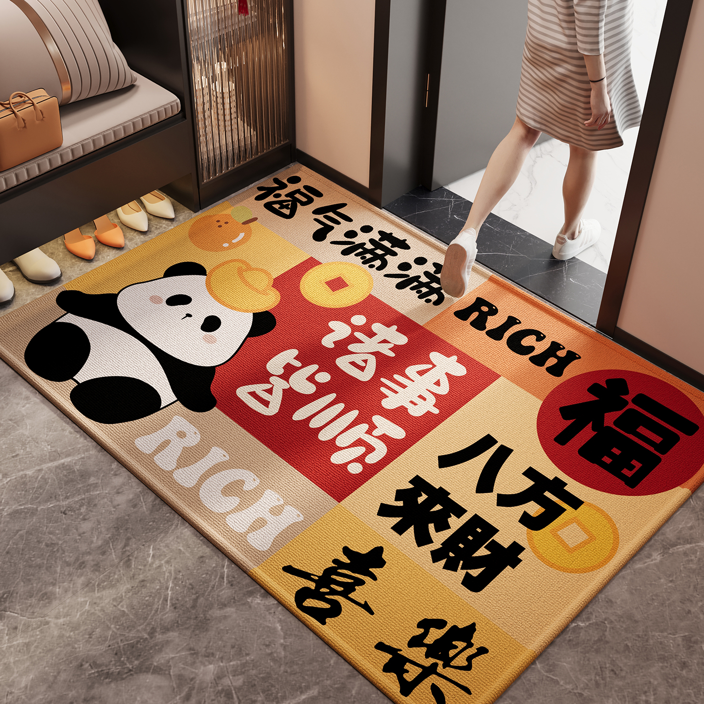 红色卡通地垫入户门垫2025新款