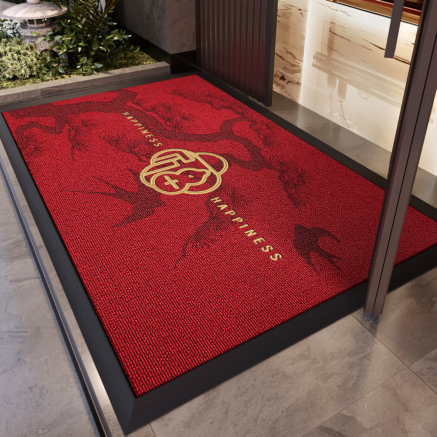 红色高端入户门地垫玄关大门口喜庆防滑除尘耐脏耐磨地毯定制脚垫