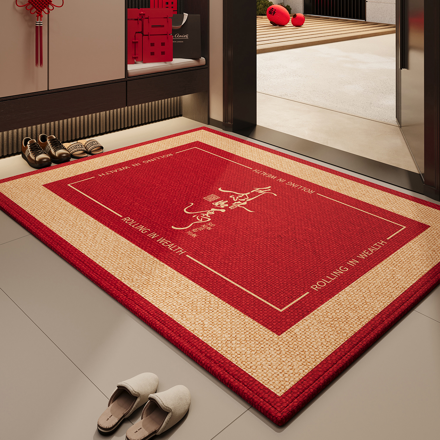 红色入户门地垫进门脚垫喜庆防滑除尘耐磨耐脏家用玄关大门口地毯