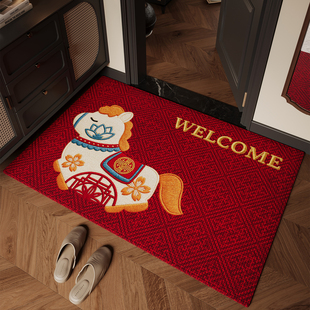 入户门地垫玄关大门口进门脚垫卡通马年红色喜庆防滑除尘室内地毯
