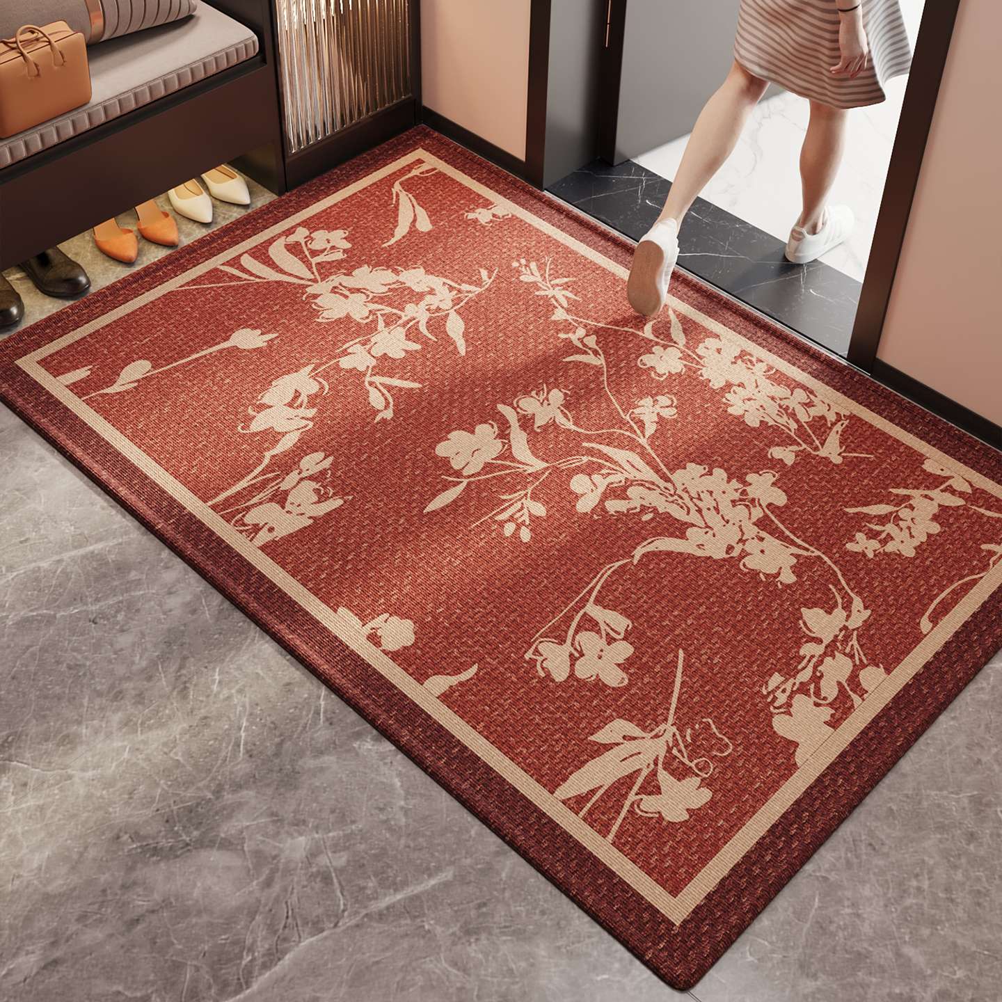 入户门地垫红色高级感大门口进门防滑脚垫家用可裁剪玄关耐脏地毯