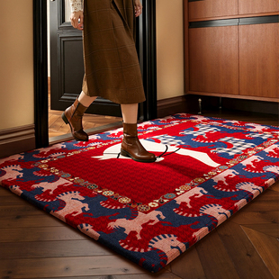 红色入户门地垫马年复古2026新款玄关大门口进门脚垫防滑除尘地毯