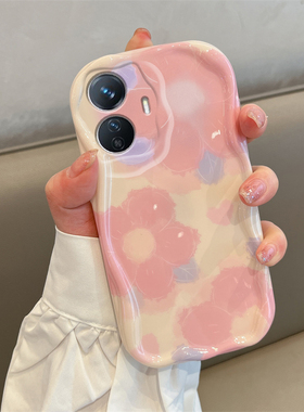 适用于vivoY77e奶油纹波浪手机壳时尚小清新粉色爱心花朵vivoV2166BA透明硅胶保护套镜头全包防摔软壳