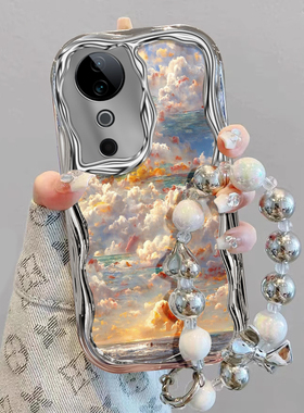 适用VIVOS19手机壳x18e新款S17e电镀S16奶油纹S15绚烂天空s12pro防摔S10保护套S9e带手链S7全包镜头S6潮牌ins