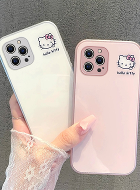 适用于苹果15Pro手机壳iPhone13时尚12mini简约11卡通kt猫XSMax金属漆14玻璃保护套7Plus全包6s防摔8软壳