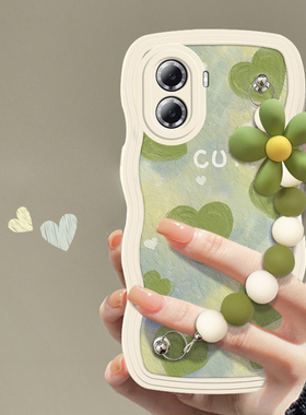适用于华为畅享70Z网红手机壳小清新绿色爱心挂链新款女MGA-AL40潮流波浪边硅胶套全包防摔软壳
