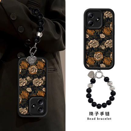 适用红米NOTE14手机壳Redmi新款NOTE13复古玫瑰NOTE12R硅胶NOTE11SE防摔NOTE10保护套NOTE9全包5G带挂绳TURBO